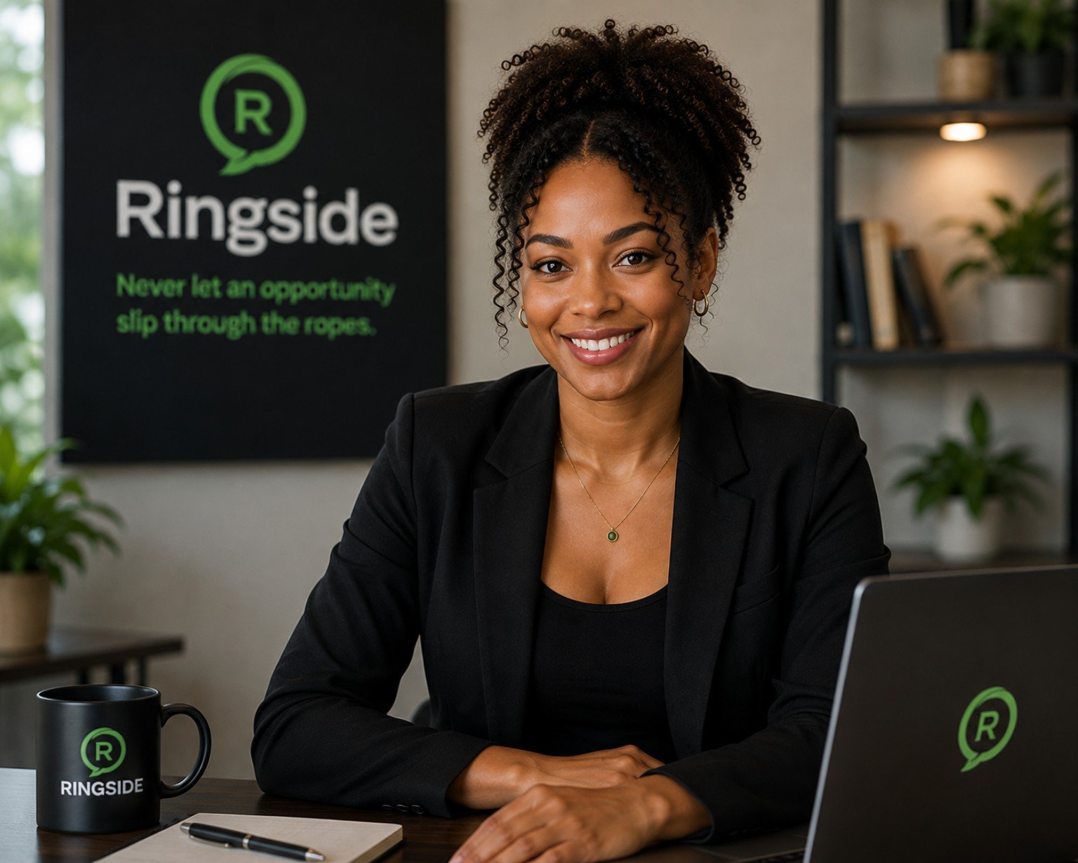 Ree, Ringside’s virtual guide, seated at her desk